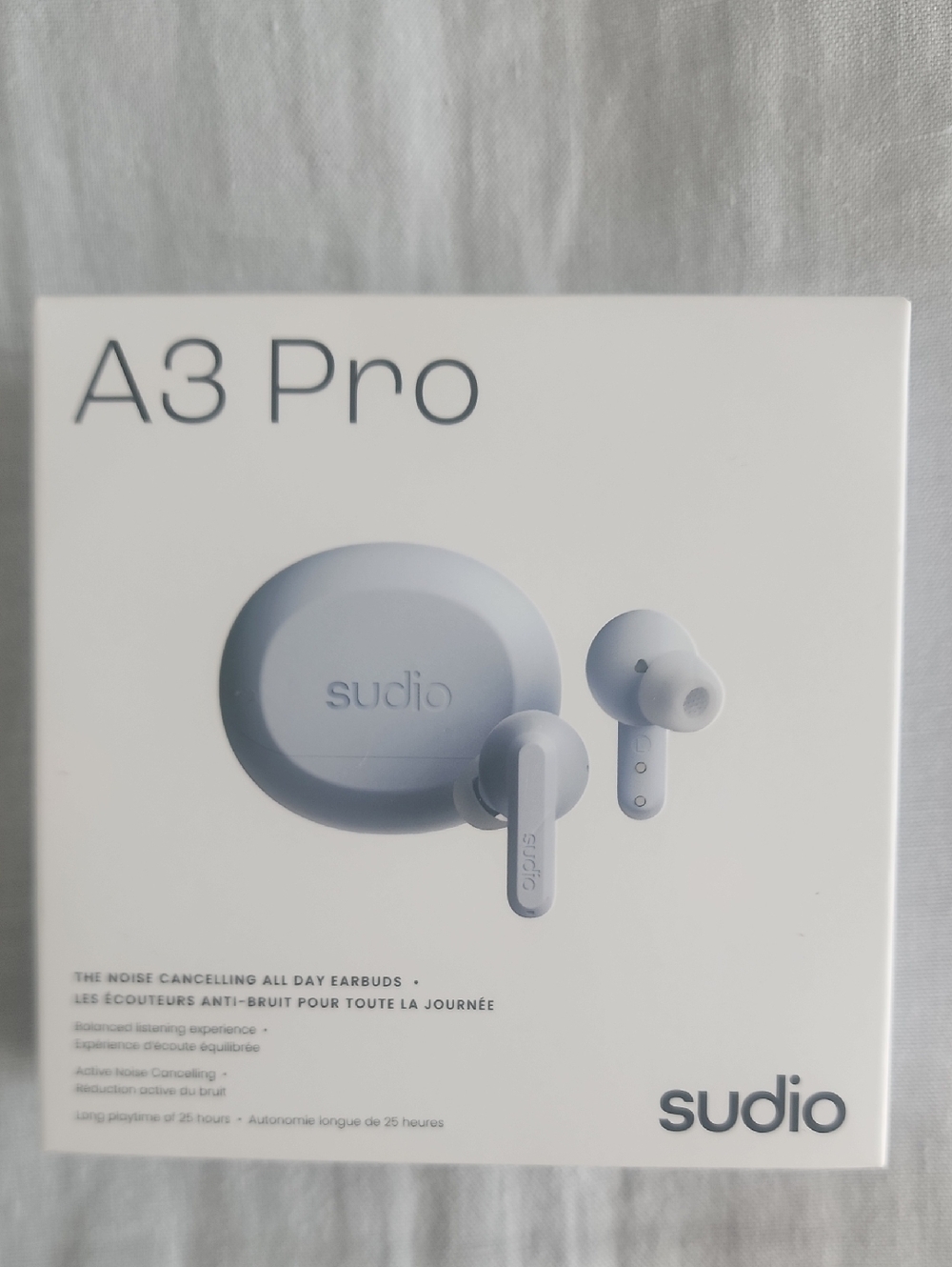 Sudio A3 Pro Noise-Cancelling True Wireless Earbuds — Light Gray